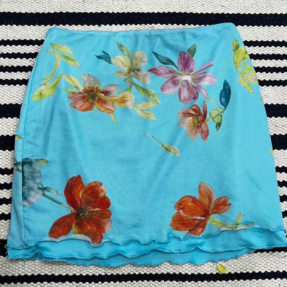Blue floral mini skirt with